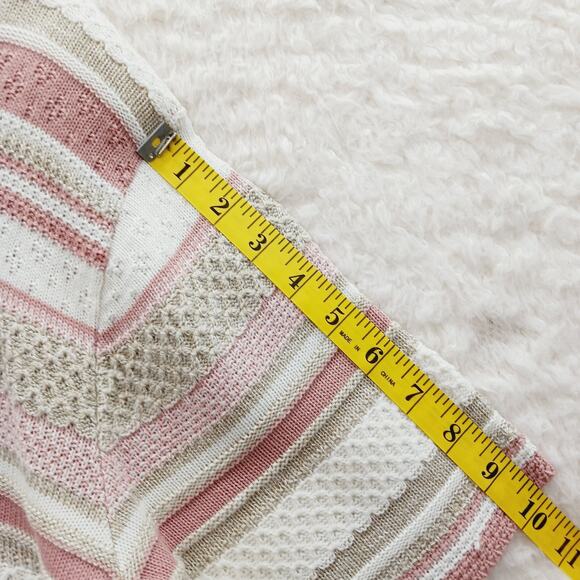 Sweater Size L VTG Pink Beige Stripe Soft Knit Light Academia Soft Girl Y2K Prep - Picture 5 of 11